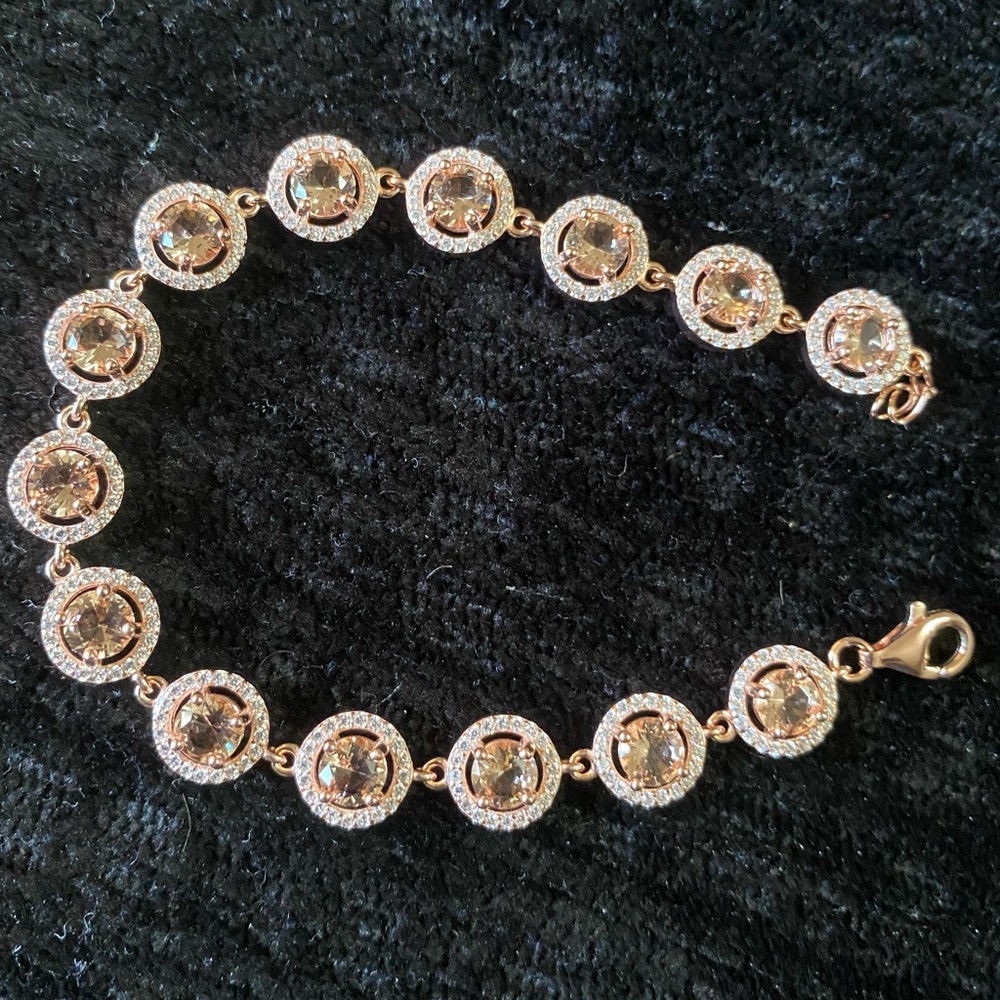 Rose Gold Plated Halo Morganite Silver Bracelet